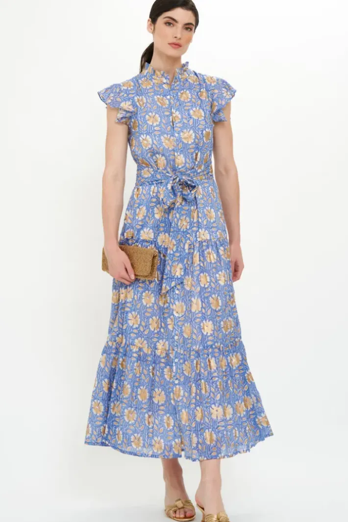 Best Ruffle Collar Button Maxi- Mughal Blue Maxis|Dresses