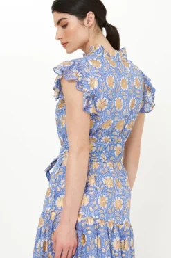Best Ruffle Collar Button Maxi- Mughal Blue Maxis|Dresses