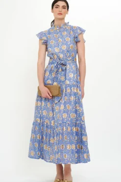 Best Ruffle Collar Button Maxi- Mughal Blue Maxis|Dresses