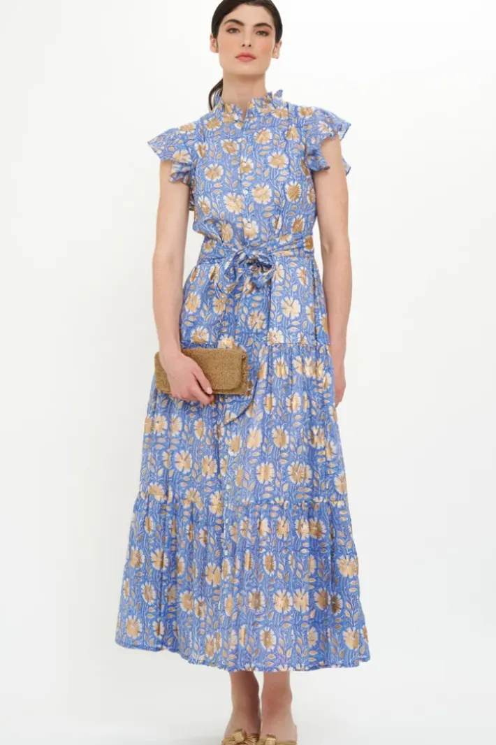Best Ruffle Collar Button Maxi- Mughal Blue Maxis|Dresses