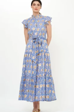 Best Ruffle Collar Button Maxi- Mughal Blue Maxis|Dresses