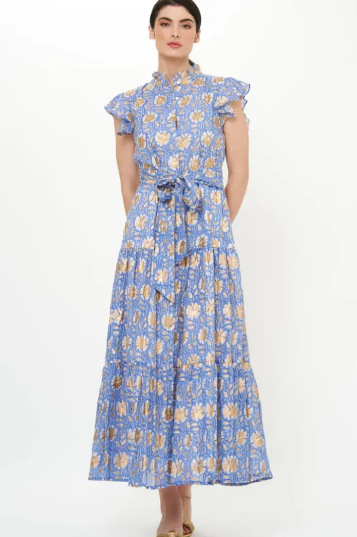 Best Ruffle Collar Button Maxi- Mughal Blue Maxis|Dresses