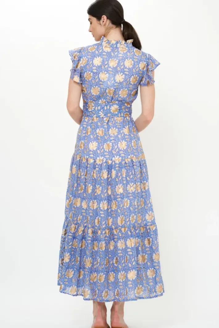 Best Ruffle Collar Button Maxi- Mughal Blue Maxis|Dresses