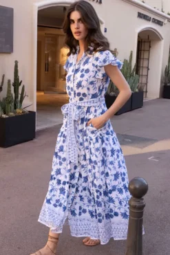 Best Ruffle Collar Button Maxi- Marion Blue Maxis|Dresses