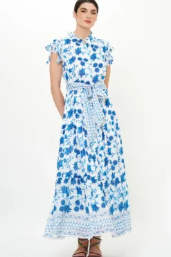 Best Ruffle Collar Button Maxi- Marion Blue Maxis|Dresses