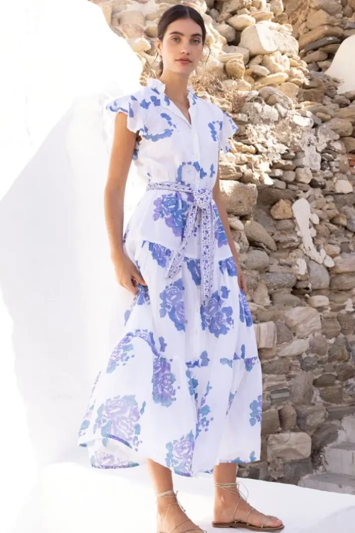Discount Ruffle Collar Button Maxi- Portofino Blue Maxis|Dresses