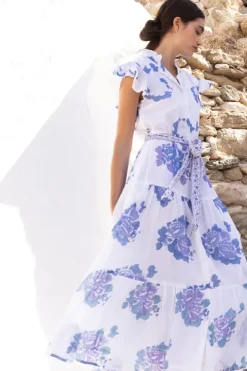 Discount Ruffle Collar Button Maxi- Portofino Blue Maxis|Dresses