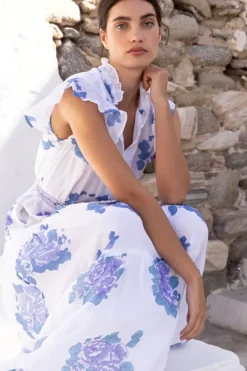 Discount Ruffle Collar Button Maxi- Portofino Blue Maxis|Dresses