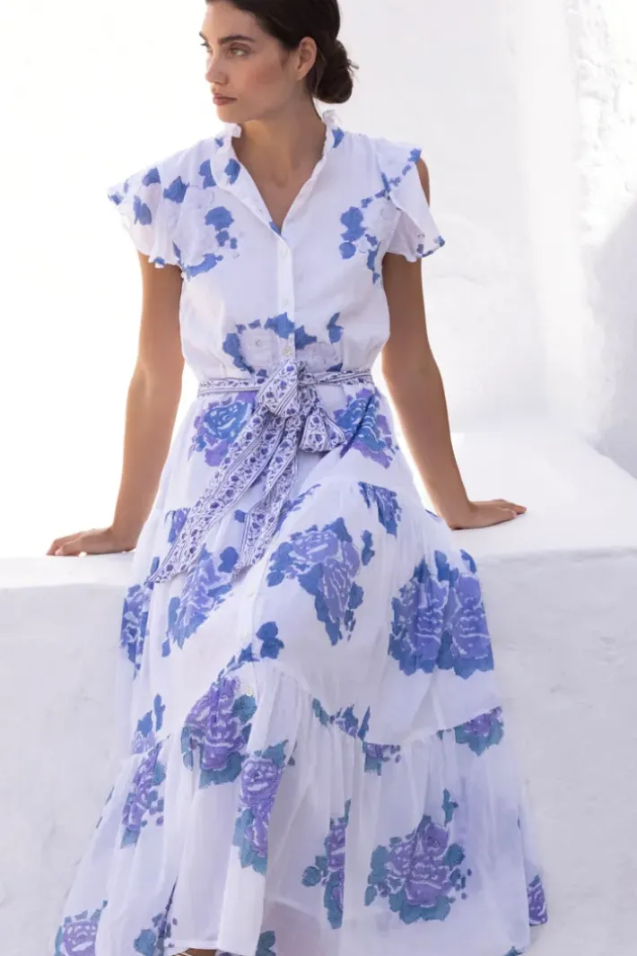 Discount Ruffle Collar Button Maxi- Portofino Blue Maxis|Dresses