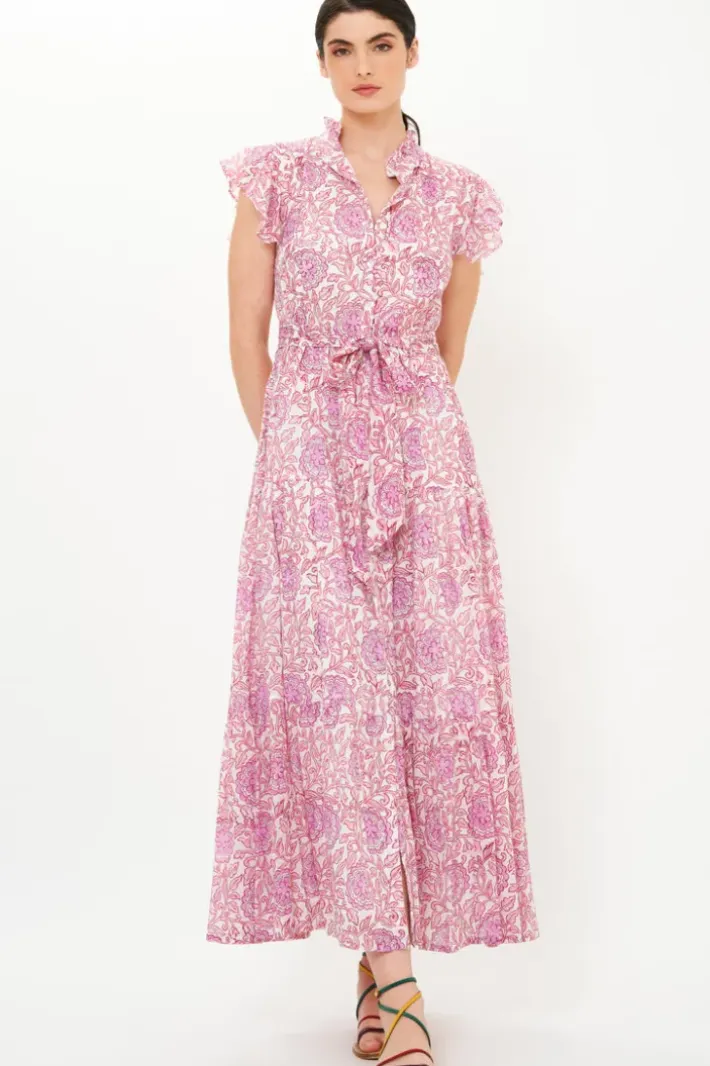 Sale Ruffle Collar Button Maxi- Malta Pink Maxis|Dresses