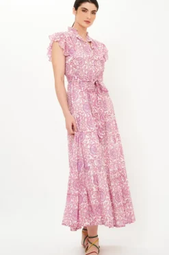 Sale Ruffle Collar Button Maxi- Malta Pink Maxis|Dresses