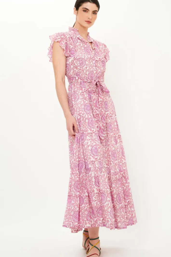 Sale Ruffle Collar Button Maxi- Malta Pink Maxis|Dresses