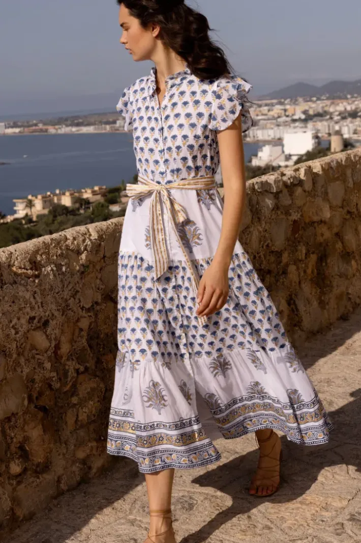 New Ruffle Collar Button Maxi- Lotus Navy Maxis|Dresses