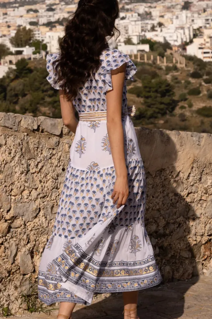 New Ruffle Collar Button Maxi- Lotus Navy Maxis|Dresses