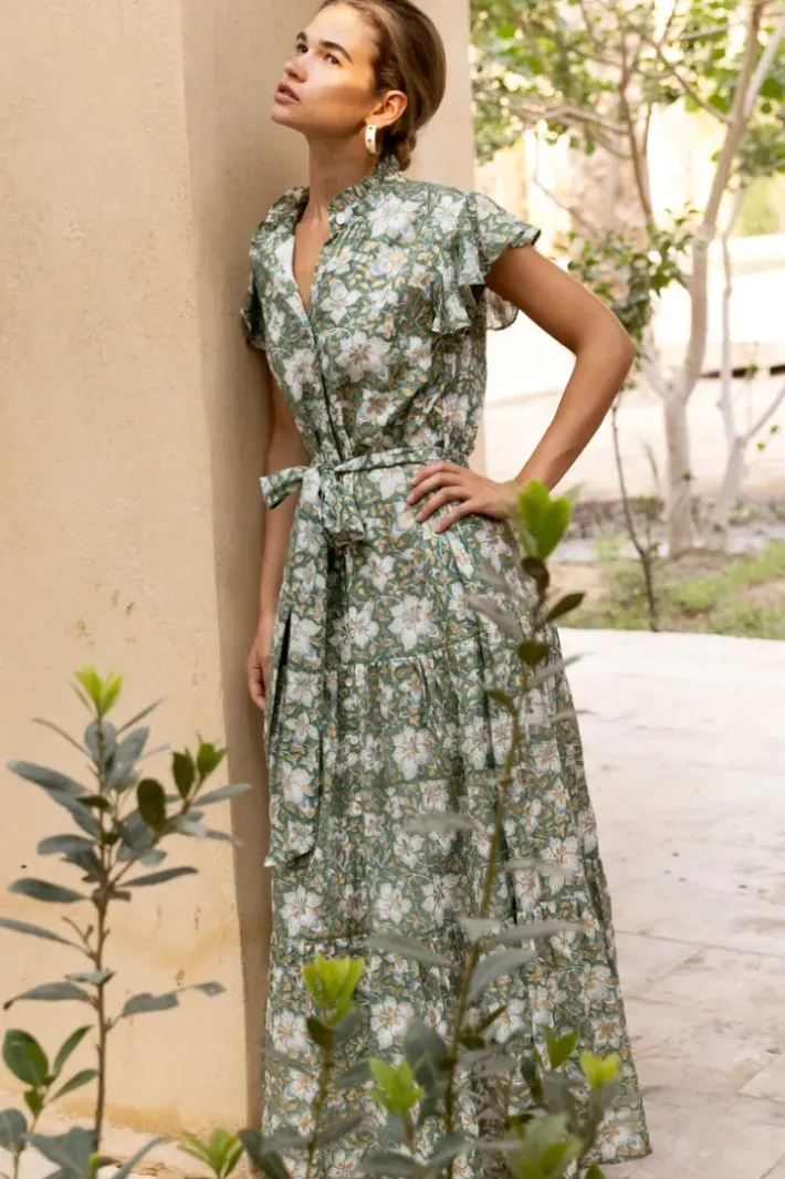 Sale Ruffle Collar Button Maxi- Ivy Olive Maxis|Dresses