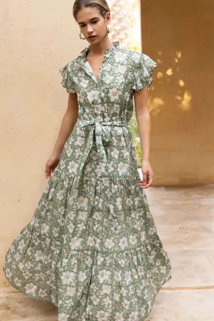 Sale Ruffle Collar Button Maxi- Ivy Olive Maxis|Dresses