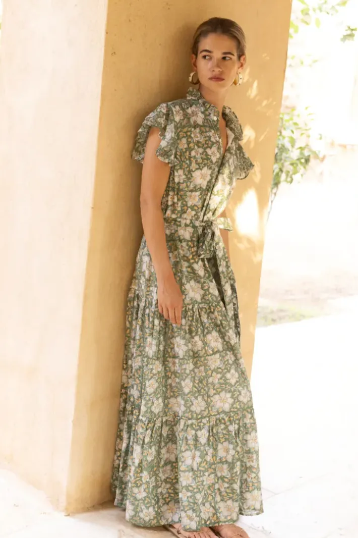 Sale Ruffle Collar Button Maxi- Ivy Olive Maxis|Dresses