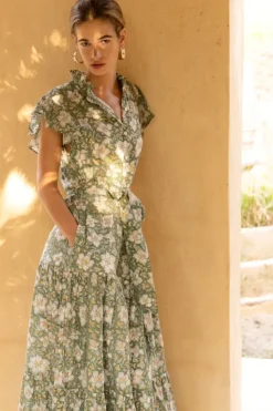 Sale Ruffle Collar Button Maxi- Ivy Olive Maxis|Dresses