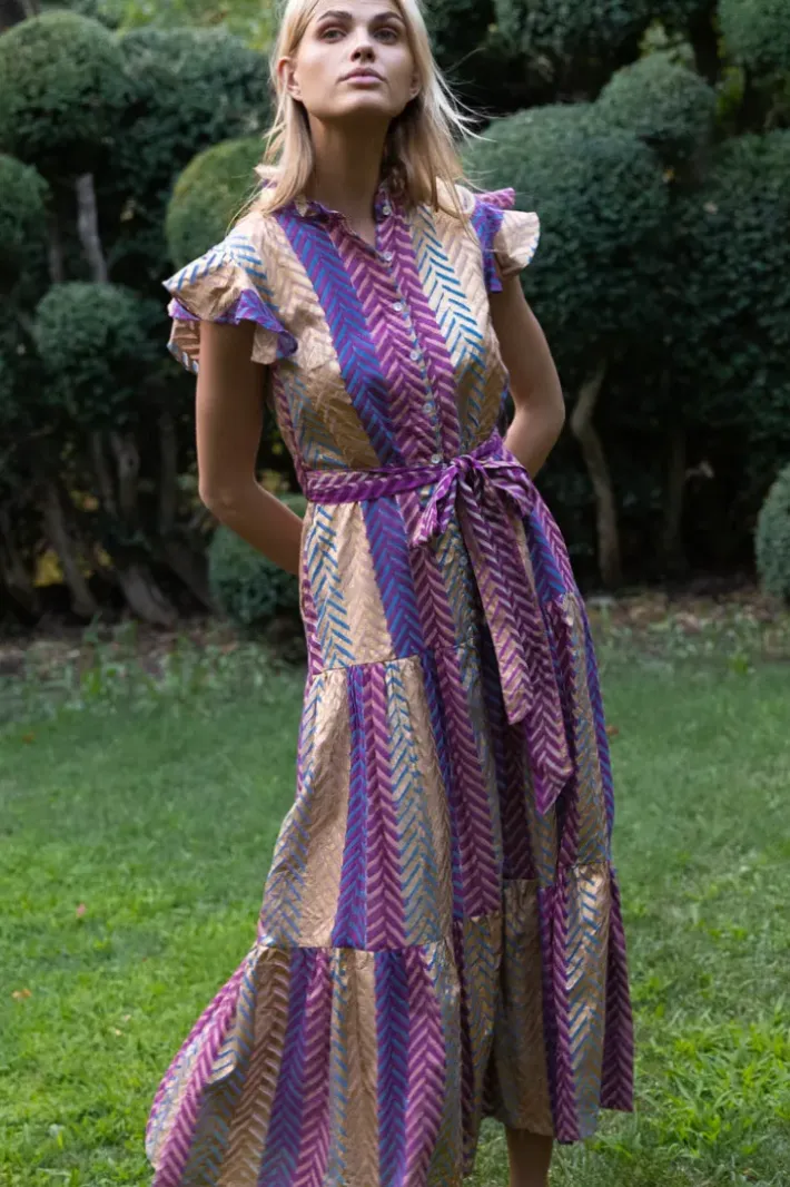 New Ruffle Collar Button Maxi- Torino Blue Maxis
