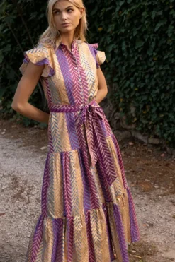 New Ruffle Collar Button Maxi- Torino Blue Maxis
