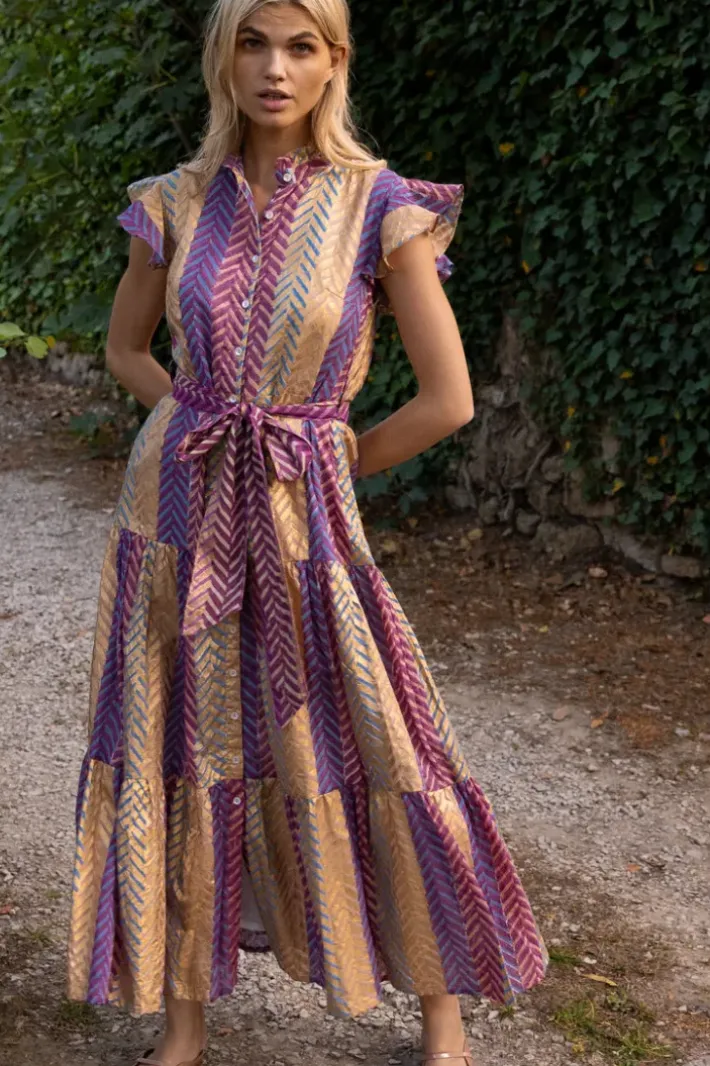 New Ruffle Collar Button Maxi- Torino Blue Maxis