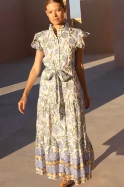 Discount Ruffle Collar Button Maxi- Presidio Blue Maxis|Dresses