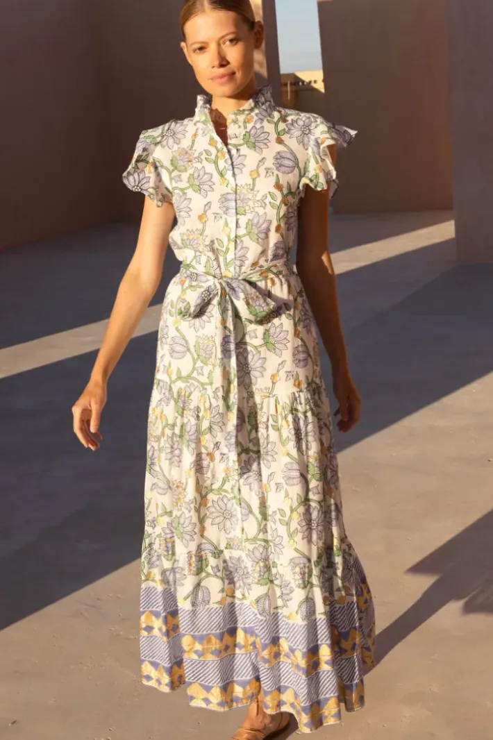 Discount Ruffle Collar Button Maxi- Presidio Blue Maxis|Dresses