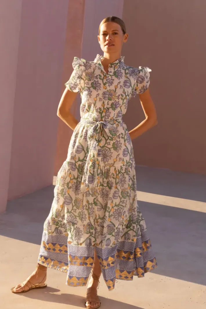 Discount Ruffle Collar Button Maxi- Presidio Blue Maxis|Dresses