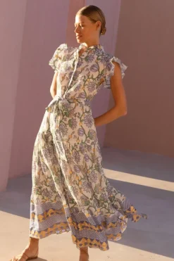 Discount Ruffle Collar Button Maxi- Presidio Blue Maxis|Dresses