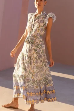 Discount Ruffle Collar Button Maxi- Presidio Blue Maxis|Dresses