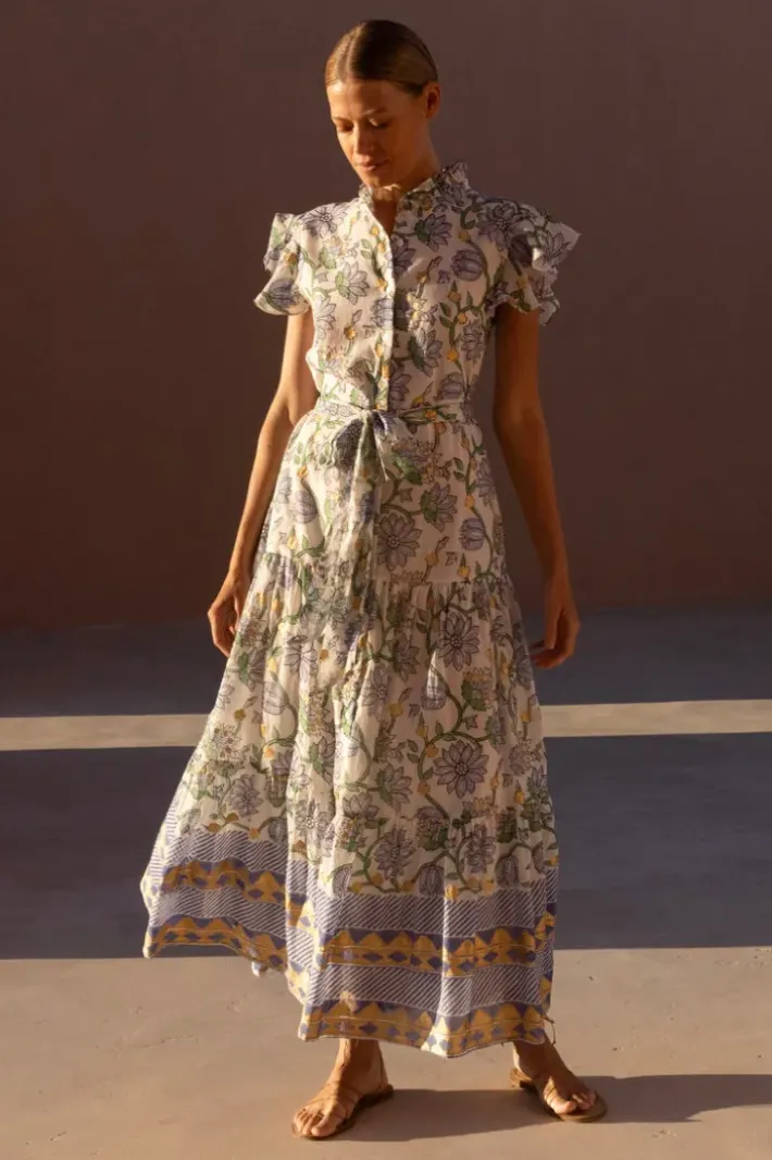 Discount Ruffle Collar Button Maxi- Presidio Blue Maxis|Dresses