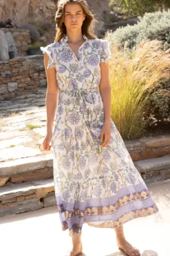 Discount Ruffle Collar Button Maxi- Presidio Blue Maxis|Dresses