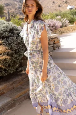Discount Ruffle Collar Button Maxi- Presidio Blue Maxis|Dresses