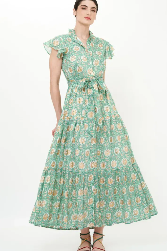 New Ruffle Collar Button Maxi- Mughal Green Maxis|Dresses