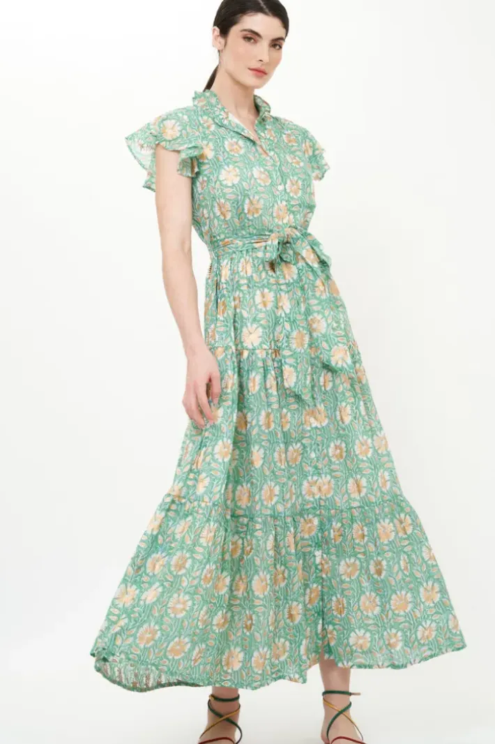 New Ruffle Collar Button Maxi- Mughal Green Maxis|Dresses
