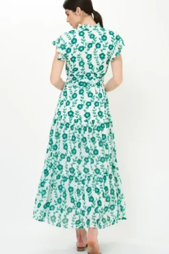 Discount Ruffle Collar Button Maxi- Toscana Green Maxis|Dresses