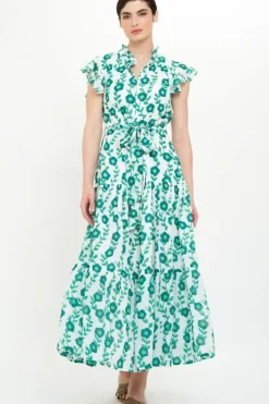 Discount Ruffle Collar Button Maxi- Toscana Green Maxis|Dresses