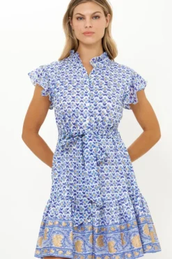 Hot Ruffle Collar Button Mini- Veranda Blue Short & Mini Dresses|Dresses