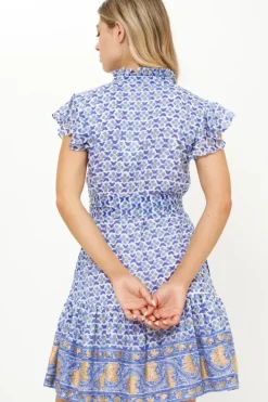 Hot Ruffle Collar Button Mini- Veranda Blue Short & Mini Dresses|Dresses