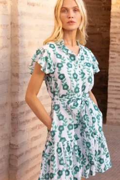 Discount Ruffle Collar Button Mini- Toscana Green Short & Mini Dresses|Dresses