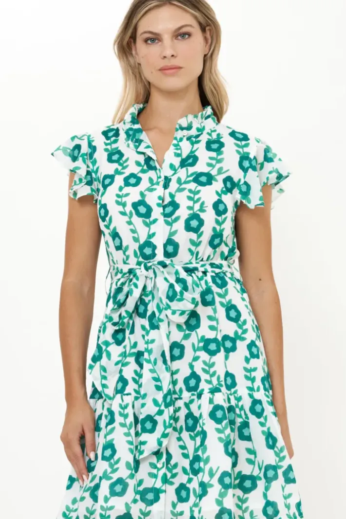 Discount Ruffle Collar Button Mini- Toscana Green Short & Mini Dresses|Dresses