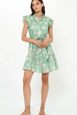 New Ruffle Collar Button Mini- Mughal Green Short & Mini Dresses|Dresses