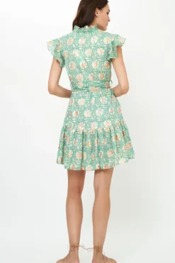 New Ruffle Collar Button Mini- Mughal Green Short & Mini Dresses|Dresses