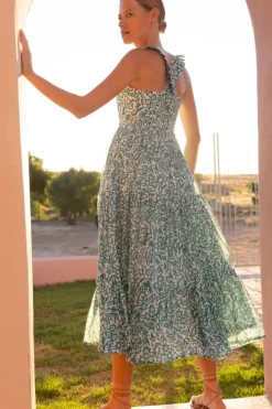 Ruffle Cross Back Midi- Cypress Jade Dresses