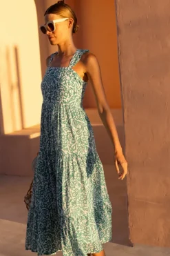 Ruffle Cross Back Midi- Cypress Jade Dresses