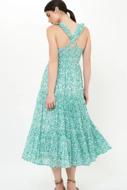 Ruffle Cross Back Midi- Cypress Jade Dresses