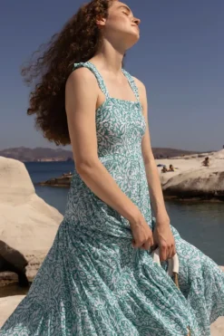 Ruffle Cross Back Midi- Cypress Jade Dresses