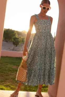 Ruffle Cross Back Midi- Cypress Jade Dresses