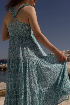 Ruffle Cross Back Midi- Cypress Jade Dresses