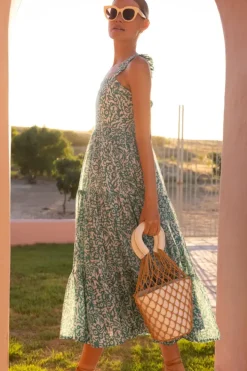 Ruffle Cross Back Midi- Cypress Jade Dresses